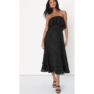 Lulus Womens Love You So Truly Strapless Midi Dress M Black Burnout Floral